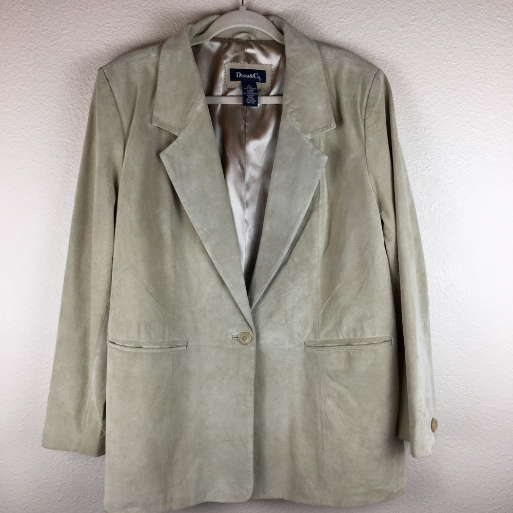 Denim & Co Women's Tan Suede Leather Blazer Jacket Pockets Size 1X